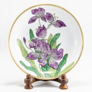 Vintage Porcelain Iris Plate Japan A.C.F. Hand Decorated Hong Kong Gold Luster